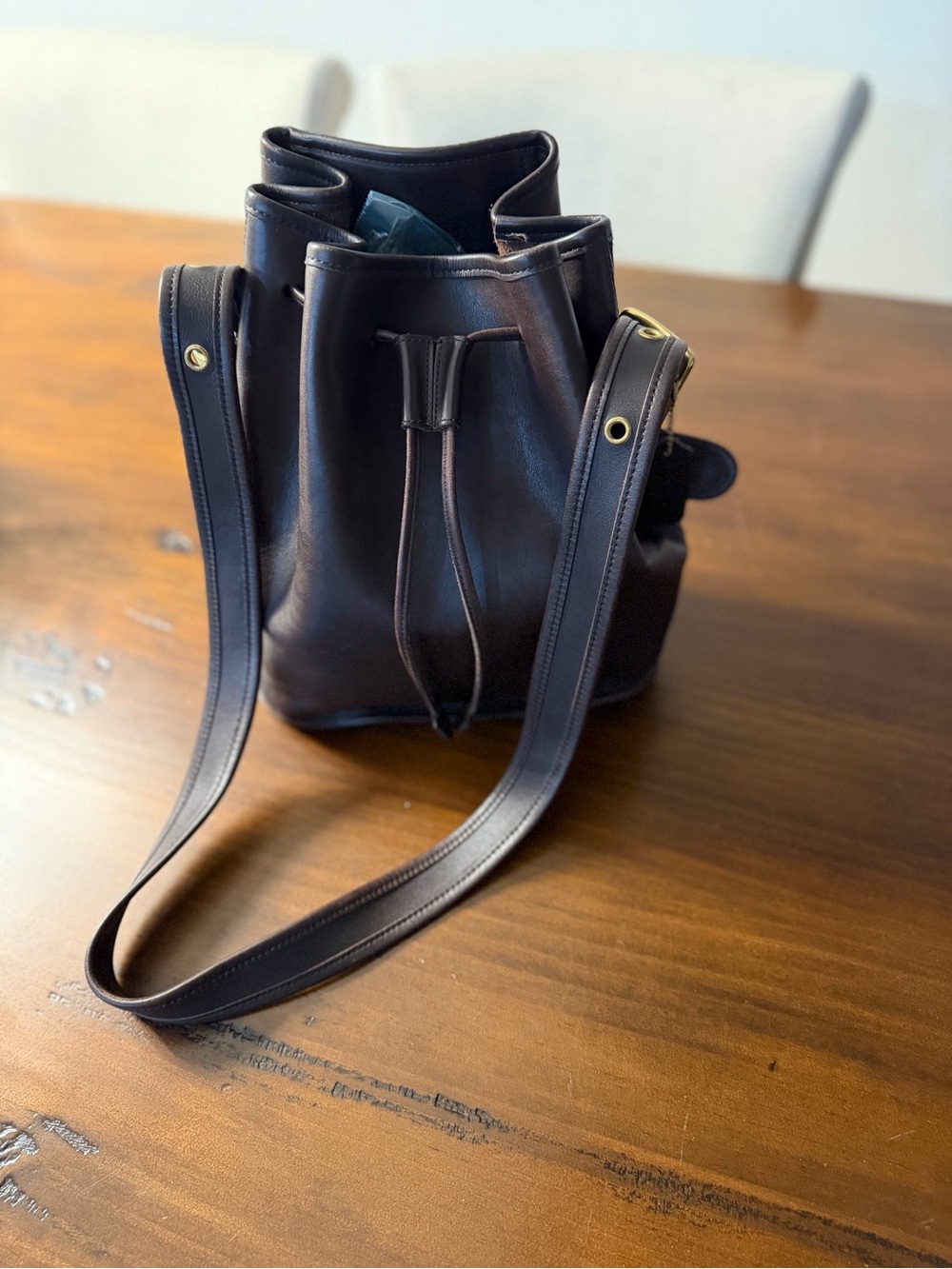 Vintage Coach Lula’s Legacy Drawstring Bucket Bag Dark Brown Leather 9952